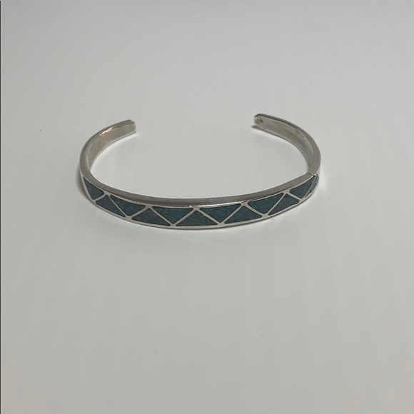 Antique turquoise & sterling silver slip on bangle - Picture 4 of 6